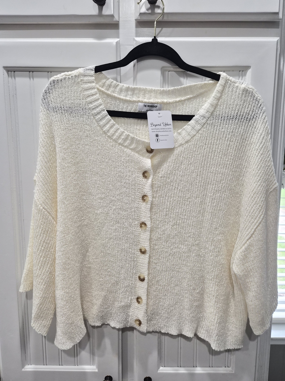 NWT The Workshop Ivory Button-Front Knit Cardigan